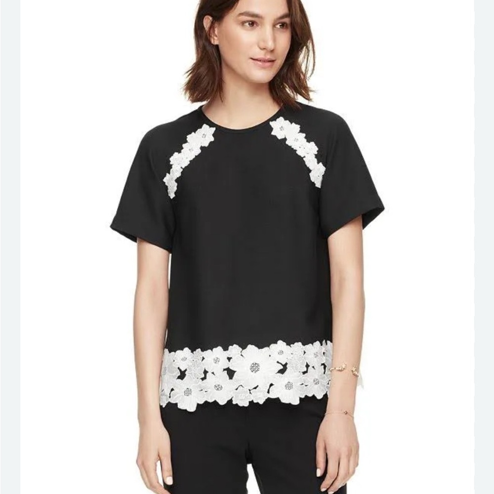 Kate Spade Black and White Floral Trim Women's Top